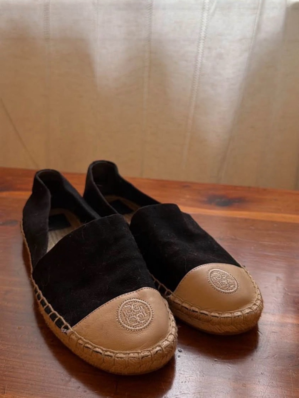 TORY BURCH Canvas Espadrille with Tan Leather Toe -Slip-On